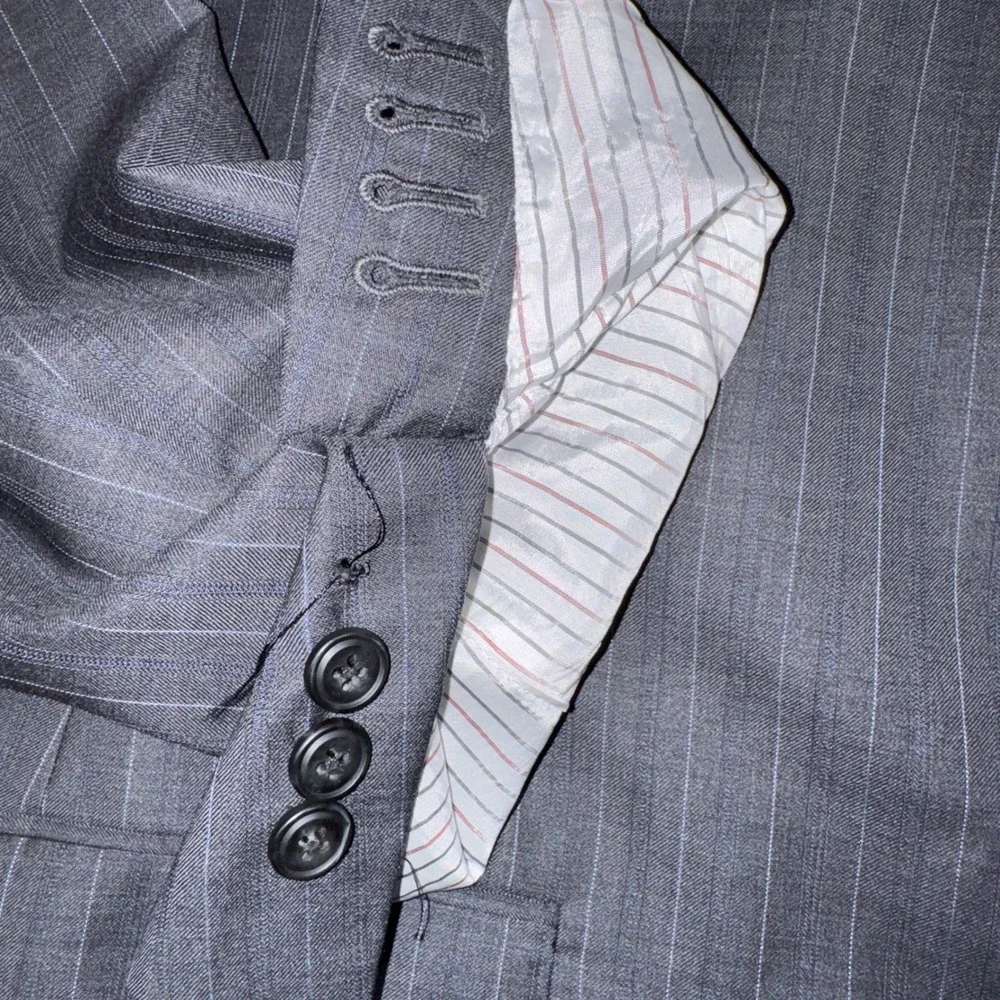 Samuelsohn Loro Piana 46R Super 130s Wool Blazer Grey Blue Stripe Sport Coat